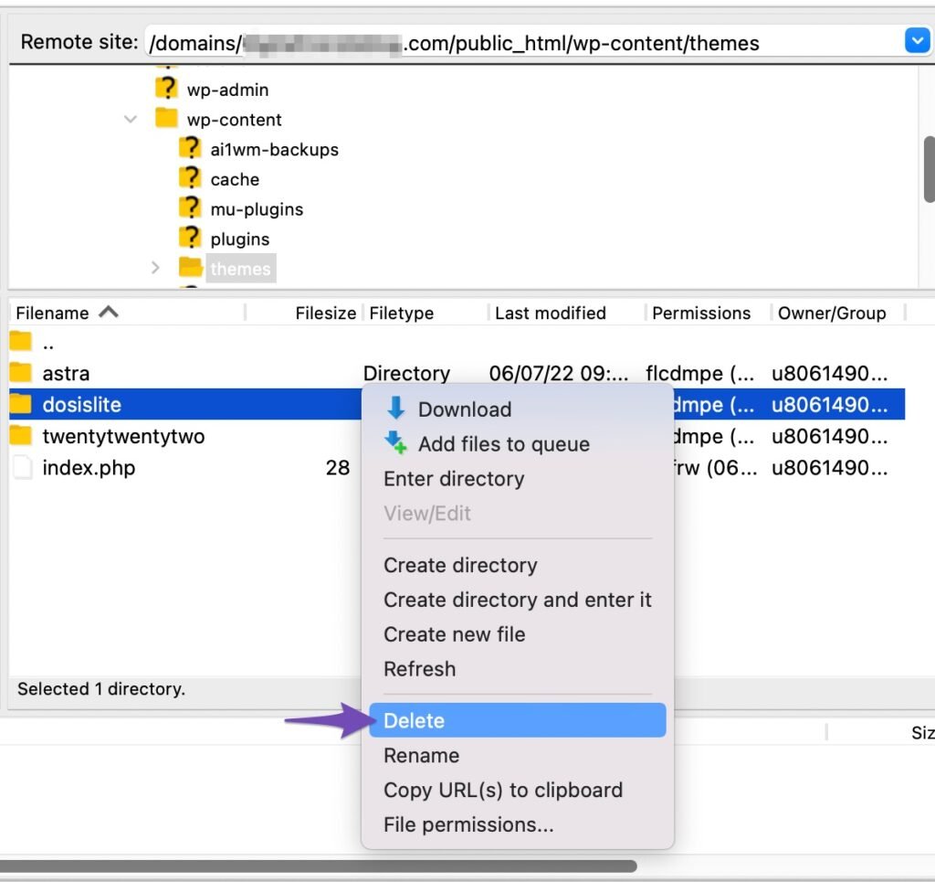 Deleting a WordPress Theme via FTP